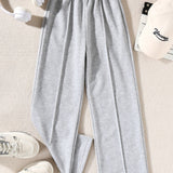 kkboxly  Girls Fashion Solid Color Casual Sports High Waist Wide Leg Pants Straight Leg Pants