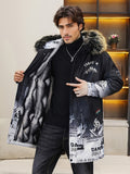 kkboxly  Men's Casual Mountain Print Hooded Warm Thick Jacket, Chic Fleece Lined Coat For Fall Winter