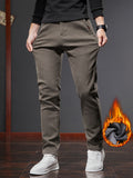 kkboxly  Men's Warm Fleece Semi-formal Straight Leg Pants For Fall Winter Business