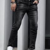 kkboxly  Men's Casual Skinny Jeans, Street Style Medium Stretch Distressed Jeans