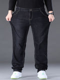 Plus Size Men's Solid Denim Pants Casual Oversized Loose Fit Jeans For Spring Fall Winter, Men's Clothing