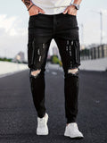 kkboxly Slim Fit Flap Pocket Ripped Jeans, Men's Casual Street Style Mid Stretch Denim Pants For Spring Summer