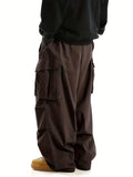 kkboxly  Solid Multi Flap Pockets Men's Straight Leg Cargo Pants, Loose Casual Outdoor Baggy Pants, Men's Work Pants Streetwear