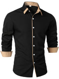 kkboxly  Men's Casual Trim Contrast Button Long Sleeve Shirt