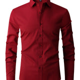 kkboxly  Classic Design Shirt, Men's Semi-formal Button Up Lapel Long Sleeve Shirt For Spring Summer Business