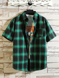 kkboxly  Stylish Plaid Short-Sleeve Shirt for Plus Size Men - Trendy Oversized Button Up Lapel Top for Summer Casual Wear