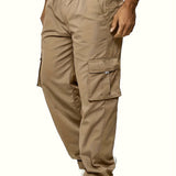 kkboxly  Solid Multi Flap Pockets Men's Straight Leg Cargo Pants, Loose Casual Outdoor Pants, Men's Work Pants For Hiking Fishing Angling