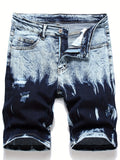 kkboxly  Slim Fit Ripped Denim Shorts, Men's Casual Street Style High Stretch Distressed Denim Shorts For Summer