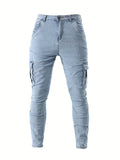 Men's Flap Pocket Cargo Jeans, Casual Street Style Denim Pants