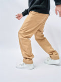 Plain Khaki Loose Fit Jeans, Men's Casual Street Style Mid Stretch Denim Pants For Spring Summer