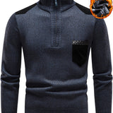 kkboxly  Men's Spring New Casual Long-sleeved Turtleneck With Zipper Knitted Pullover Sweater Warm Pocket Stitching Pullover Sweater For Autumn And Winter