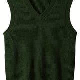 Plus Size Men's Solid Knit Textured Vest Sweater For Spring/autumn, Oversized Trendy Sleeveless Sweater For Males, Men's Clothing
