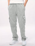 kkboxly  Solid Loose Men's Casual Multi-pocket Cargo Pants With Drawstring For Outdoor, Men's Work Wear