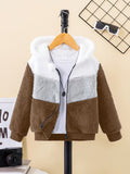 kkboxly Kid's Fuzzy Fleece Hooded Jacket, Color Clash Warm Zipper Coat, Boy's Clothes For Spring Fall Outdoor