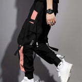 kkboxly  Multi-pocket Ribbon Design, Men's Color Block Cargo, Trendy Comfy Jogger Pants