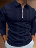 kkboxly Casual Long Sleeves Polo Shirts, Button V-neck Tee, Men's Comfortable Slim Tops Spring Fall Clothing