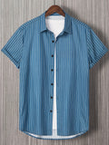 kkboxly  Vertical Stripe Print Men's Casual Short Sleeve Shirt, Men's Shirt For Summer Vacation Resort