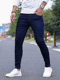 kkboxly  Contrast Stitching Slim Fit Jeans, Men's Casual Street Style Mid Stretch Denim Pants For Spring Summer