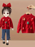 Comfy Thermal Long Sleeve Crew Neck Sweater For Girls, Cute Christmas Decor Pullover Jumper Top For Fall/ Winter