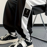 Chic Color Block Joggers, Men's Casual Stretch Waist Drawstring Sports Pants Sweatpants