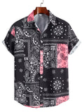 kkboxly Paisley Print Men's Casual Short Sleeve Mismatch Shirt, Men's Shirt For Summer Vacation Resort