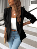 kkboxly  Solid Lapel Blazer Jacket, Casual Long Sleeve Work Office Outerwear With Pockets, Women's Clothing