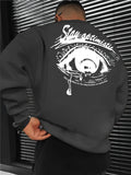 kkboxly Fashionable Men's Casual Tearful Eye Pattern Print,Long Sleeve Round Neck Pullover Sweatshirt,Suitable For Outdoor Sports,For Autumn And Winter,Can Be Paired With Hip-hop Necklace,As Gifts