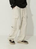 kkboxly  Retro Solid Men's Loose Cotton Comfy Cargo Pants With Drawstring And Multi-pocket Design For All Seasons Outdoor