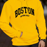 kkboxly Plus Size Men's "BOSTON" Print Hooded Sweatshirt Oversized Hoodies Fashion Casual Tops For Spring/autumn, Men's Clothing