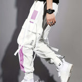 kkboxly Multi-pocket Ribbon Design, Men's Color Block Cargo, Trendy Comfy Jogger Pants