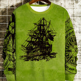 kkboxly  Sailboat Print Trendy Sweatshirt, Men's Casual Graphic Design Crew Neck Pullover Sweatshirt For Men Fall Winter