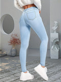 kkboxly  Blue Slim Fit Skinny Jeans, Slim Fit High-Stretch Slant Pockets High Rise Denim Pants, Women's Denim Jeans & Clothing