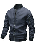 kkboxly  Classic Design Track Jacket, Men's Casual Baseball Collar Solid Color Zip Up Jacket For Spring Fall