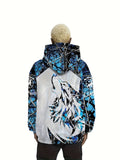 Men's Stylish Loose Wolf Pattern Hoodie With Pockets, Casual Slightly Stretch Breathable Long Sleeve Hooded Sweatshirt For City Walk Street Hanging Outdoor Activities