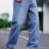 kkboxly  Men's Casual Street Style Wide Leg Denim Pants For Spring Summer