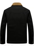 Men's Warm Fleece Cotton Jacket For Fall Winter, Casual Lapel Biker Jacket Coat