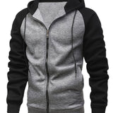 kkboxly  Men's Novelty Color Block Pullover Fleece Hoodie, Casual Hooded Sweatshirts Full Zip Jacket With Pocket