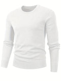 kkboxly  All Match Knitted Solid Sweater, Men's Casual Warm Mid Stretch Crew Neck Pullover Sweater For Men Fall Winter