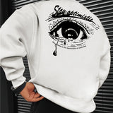 kkboxly Fashionable Men's Casual Tearful Eye Pattern Print,Long Sleeve Round Neck Pullover Sweatshirt,Suitable For Outdoor Sports,For Autumn And Winter,Can Be Paired With Hip-hop Necklace,As Gifts