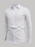 kkboxly  Slim Fit Shirt, Men's Semi Formal Lapel Button Up Long Sleeve Shirt For Spring Summer Business