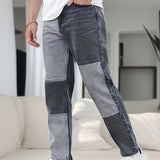 kkboxly Men's Casual Street Style Slim Patchwork Denim Pants For Spring Summer