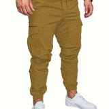 kkboxly  Casual Side Flap Pockets Drawstring Woven Joggers, Men's Cargo Pants For Spring Fall Outdoor