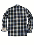 kkboxly  Men's Warm Fleece Plaid Shirt Coat, Casual Retro Lapel Button Up Chest Pocket Jacket For Fall Winter