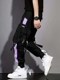 kkboxly  Multi-pocket Ribbon Design, Men's Color Block Cargo, Trendy Comfy Jogger Pants