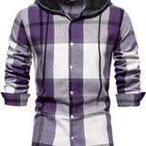 kkboxly  2023 Spring And Autumn New Men's Loose Hooded Plaid Shirt