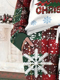 Two-piece Set, Christmas Print Casual Long Sleeve Botton Front Top & Fitted Bottom Pants Outfits, Women's Clothing