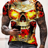 kkboxly Trendy 3D Skull Pattern Print Men's T-shirt, Crew Neck Short Sleeve Tops, Graphic Tee Men's Clothes Summer, Men's Outfits