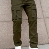 kkboxly  Solid Multi Flap Pockets Men's Straight Leg Cargo Pants, Loose Casual Outdoor Pants, Men's Work Pants Streetwear