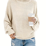 kkboxly  Solid Mock Neck Pullover Sweater, Casual Loose Long Sleeve Sweater For Fall & Winter, Women's Clothing