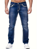 kkboxly Men's Casual Slim Fit Jeans, Chic Street Style Medium Stretch Denim Pants